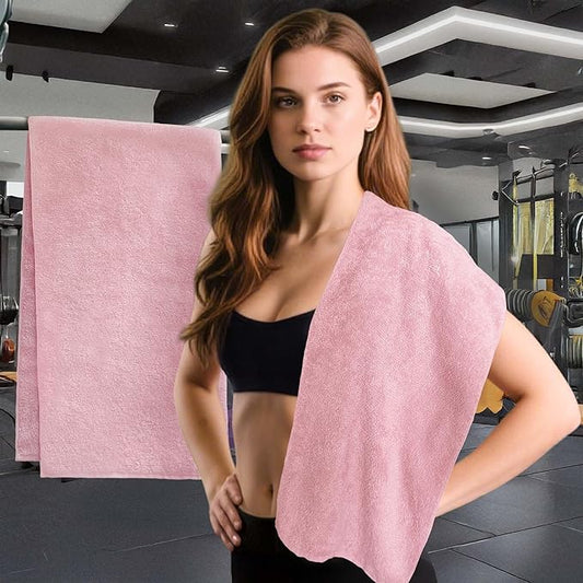 Workout Sweat Towels, Cotton Gym Towels Set of 2, 14"x48" - Absorbent | Breathable | Soft - Sports Towel for Men & Women, Exercise Towel for Yoga, Shower, Tennis, Running & Fitness, Pink