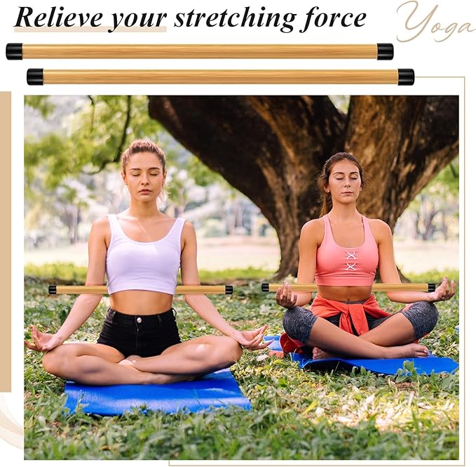 Hiboom 6 Pcs 26 inch Yoga Stick Natural Bamboo Exercise Stick with Non-Slip Rubber Ends Stretching Tool Posture Corrector Stretch Tool for Flexibility, Workout, Balance Fitness
