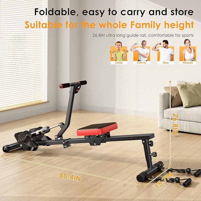 SogesGame Rowing Machine, Rower Machine with 12 Levels of Resistance for Complete Body Workouts, Low-Impact, Indoor Exercise Rower Machine with Digital Monitor, Home Gym Equipment