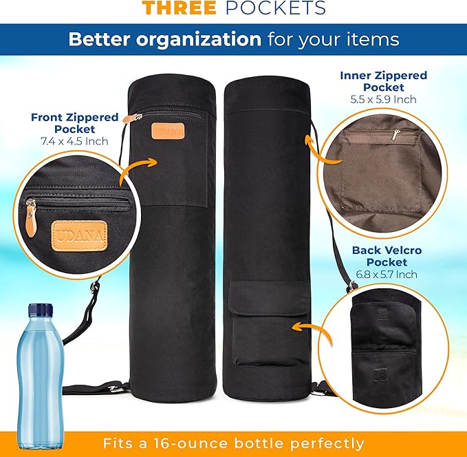 UDANA Yoga Mat Bag, Large – Fits Thick Mats, 3 Storage Pockets, Adjustable Strap