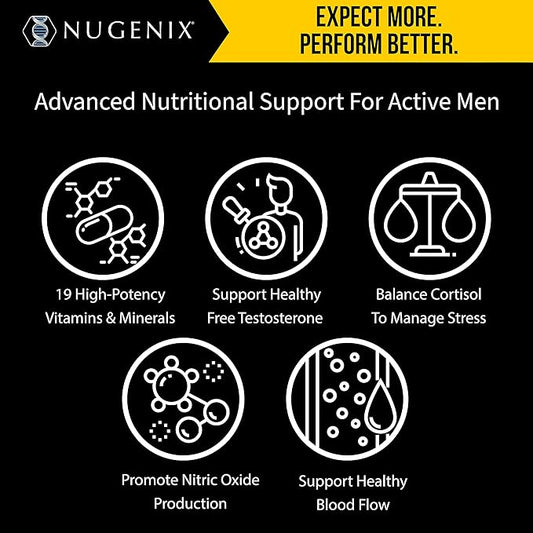 Nugenix Men's Daily Testosterone Multivitamin for Men - 19 Vitamins and Minerals, Supports Free Testosterone, 60 Tablets