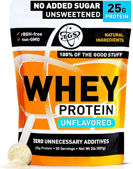 TGS Nutrition 100% Whey Protein Powder Unflavored, Unsweetened for Men & Women - Clean, Natural, No Artificial Ingredients - 2lb, Soy Free, No Gluten, Keto, Low Carb - Post Workout Muscle Growth