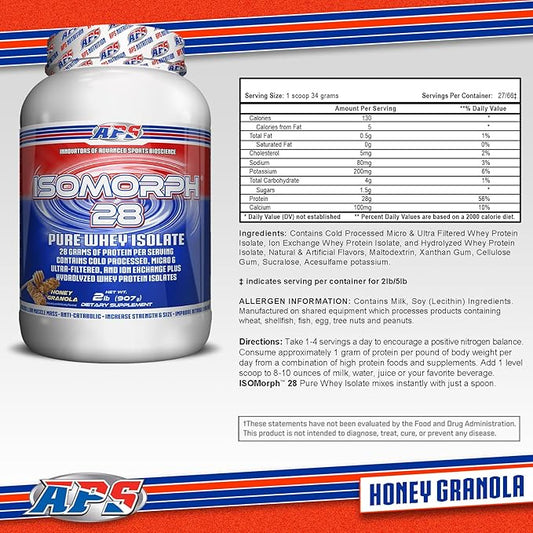 APS Nutrition Isomorph 28 Protein Powder | Pure Whey Isolate | Cold Pressed, Ultra- Filtered, & Ion Exchange Isolates | 28g Protein | 2 Pound (Honey Granola)