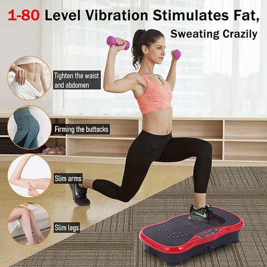 Whole Body Vibration Plate Exercise Machine – Power Vibrating Plate for Lymphatic Drainage Weight Loss, Shake Plate Exercise Platform with Touch Screen & Resistance Bands, Equipment for Women Men