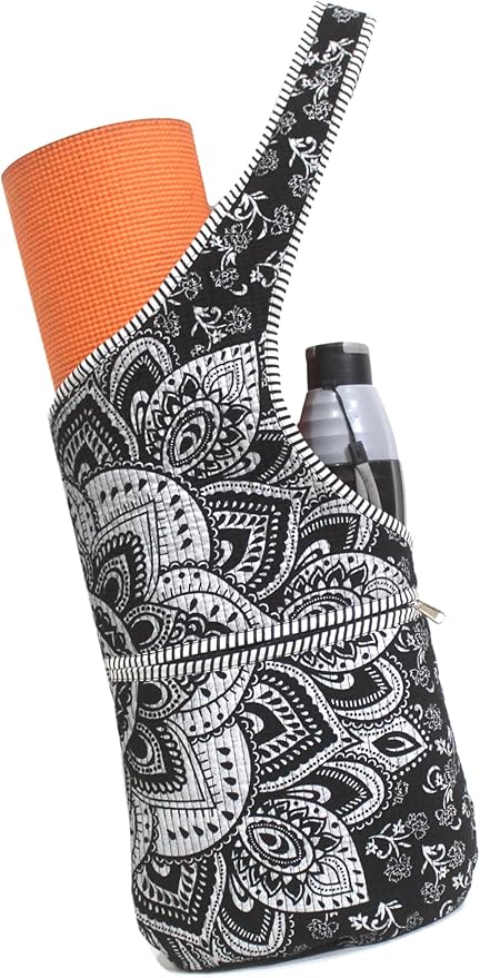 INDIAN CRAFT CASTLE Yoga Mat Bag | Tote Mat Bag | Sling Yoga Tote w/Large Side Pocket & Zipper Pocket | Yoga Mat Carrier Fits Most Size Mats