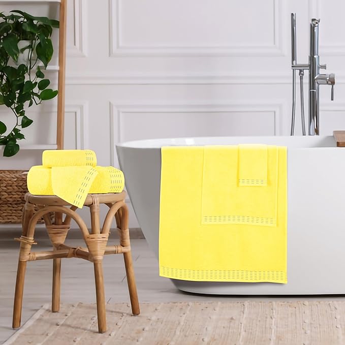 Ultra Soft 6 Pack Cotton Towel Set, Contains 2 Bath Towels 28x55 inch, 2 Hand Towels 16x24 inch & 2 Wash Coths 12x12 inch, Ideal Everyday use, Compact & Lightweight - Lime Yellow