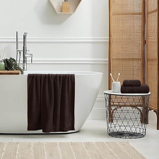 Belizzi Home Ultra Soft 3 Pack Cotton Towel Set, Contains a Bath Towel 28x55 inch, a Hand Towel 16x24 inch & a Wash Coth 12x12 inch, Ideal Everyday use, Compact & Lightweight - Chocolate Brown