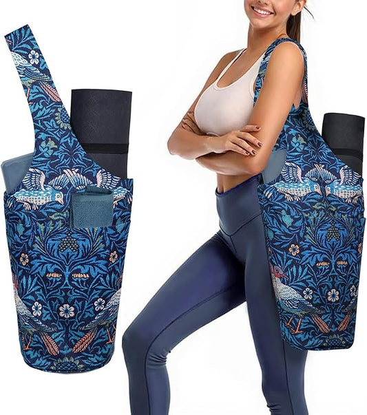 Yoga Mat Bag Carrier for Women with Side Large Pocket Durable Linen Workout Gym Travel Storage Pilates Mats