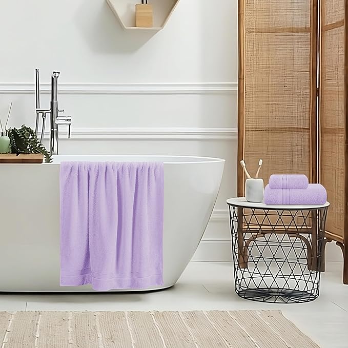 Belizzi Home Ultra Soft 3 Pack Cotton Towel Set, Contains a Bath Towel 28x55 inch, a Hand Towel 16x24 inch & a Wash Coth 12x12 inch, Ideal Everyday use, Compact & Lightweight - Purple