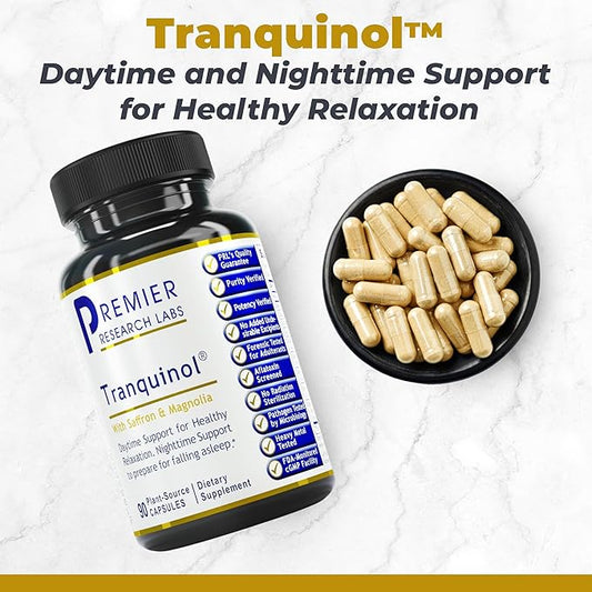 Premier Research Labs Tranquinol - Natural Sleep Aid Supplement for Deep Sleep Support and Calm Mind | Magnesium, Turmeric, Lemon Balm & Saffron Extract - Pure Vegan - 90 Plant-Source Capsules