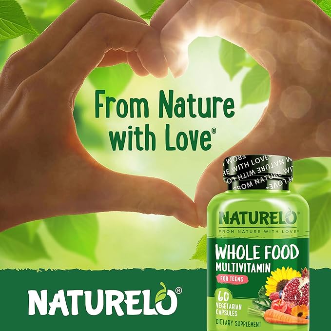 NATURELO Teen Multivitamin - Whole Food Multivitamin - with Minerals for Teenage Boys & Girls - Supplement for Active Kids - Non-GMO - Vegan & Vegetarian - 60 Capsules