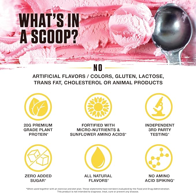 Ambrosia Planta - Premium Plant-Based Protein | Vegan & Keto Friendly | Gourmet Flavors with No Bloating or Stomach Upset | No Added Sugar | 14 Servings | (Strawberry Ice Cream)