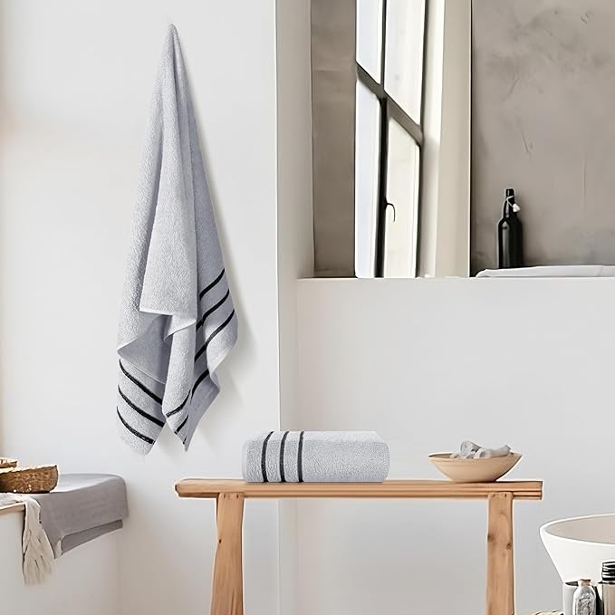 MyOwn Cotton 2 Pack Oversized Bath Towel Set 28x55 inches, Large Bath Towels, Ultra Absorbant Compact Quickdry & Lightweight Towel, Ideal for Gym Travel Camp Pool - Light Grey, 71618
