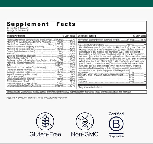 Metagenics PhytoMulti Multivitamin - 20+ Essential Vitamins & Minerals with Phytonutrients - Supports Healthy Aging, Cellular Health, Energy & Immune Function - Non-GMO & Gluten-Free - 60 Capsules