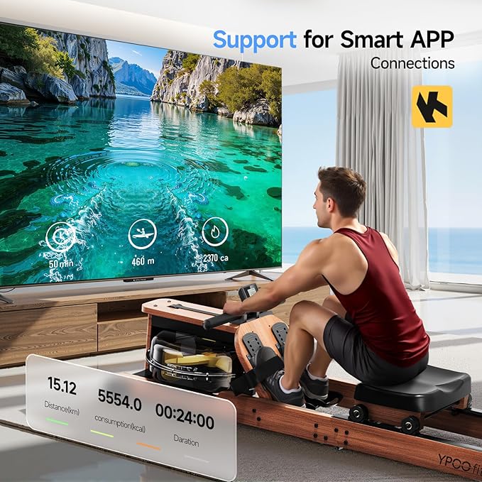 Water Rowing Machine for Home, Foldable Rower Machines with Comfortable Seat and Quick-Folding Design, Wooden Water Rowering with 350LBS Weight Capacity