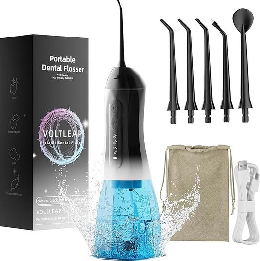 Water Flossers for Teeth, Electric Floss for Adults & Kids, Water Dental Picks, Cleaning and Flossing, Portable Flossers for Travel Size, Gums, Dental Care with Travel Bag, Waterproof - Black/White