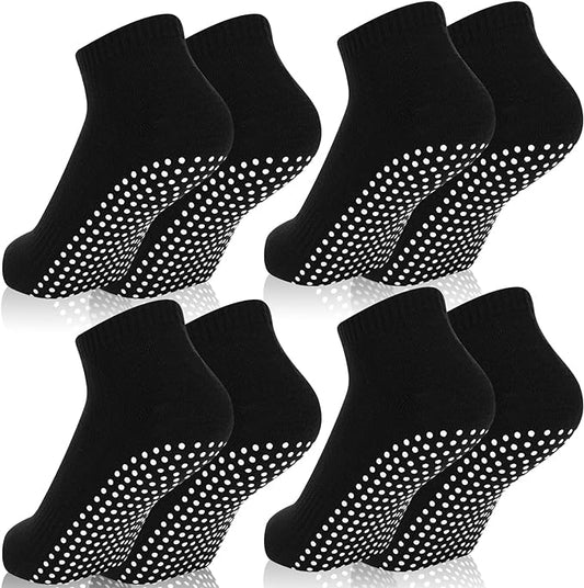 Jspupifip 4 Pairs Non Slip Yoga Socks with Grips for Women Men Pilates Grippy Socks Cotton Barre Hospital Home