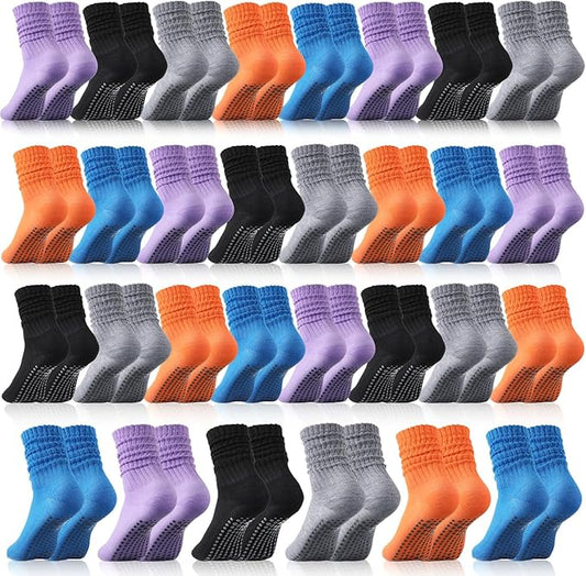 30 Pairs Pilates Socks with Grips Yoga Socks Non Slip Anti Skid Long Ankle Crew Sock Barre for Women Dance Hospital