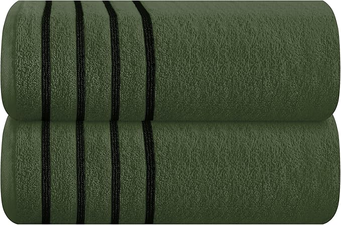 MyOwn Cotton 2 Pack Oversized Bath Sheet 35 x 70, Large Bath Sheet, Ultra Absorbent, Compact, Eco-Friendly and 100% Recyclable, Quick Drying and Lightweight Towel - Olive Green