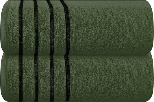 MyOwn Cotton 2 Pack Oversized Bath Sheet 35 x 70, Large Bath Sheet, Ultra Absorbent, Compact, Eco-Friendly and 100% Recyclable, Quick Drying and Lightweight Towel - Olive Green