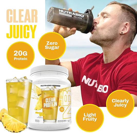 NutraBio Clear Protein Powder, Pineapple Splash - 20 Servings, 20g Clear Whey Protein Isolate, 0 Sugar, 0g Lactose, Refreshing Fruit Flavors, GLP1 Support - Bone Health - Muscle Post Workout Recovery