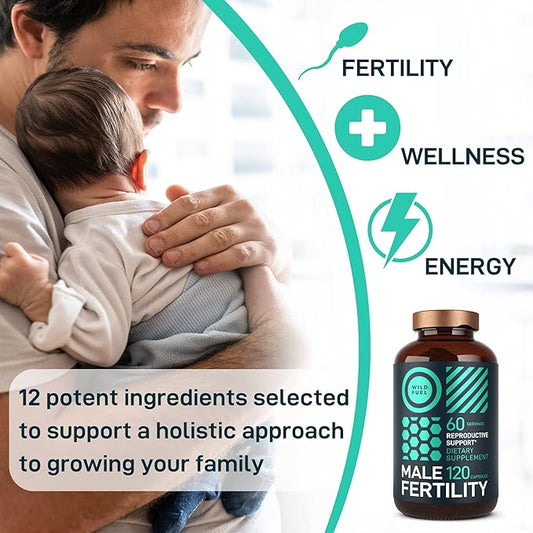 Fertility Supplements for Men Prenatal Vitamin - Maca Root, Ashwagandha, Zinc, Plus Naturals - Conception for Him Men Fertility Vitamins and Male Fertility Support Supplements - 120 Caps for 2 Months