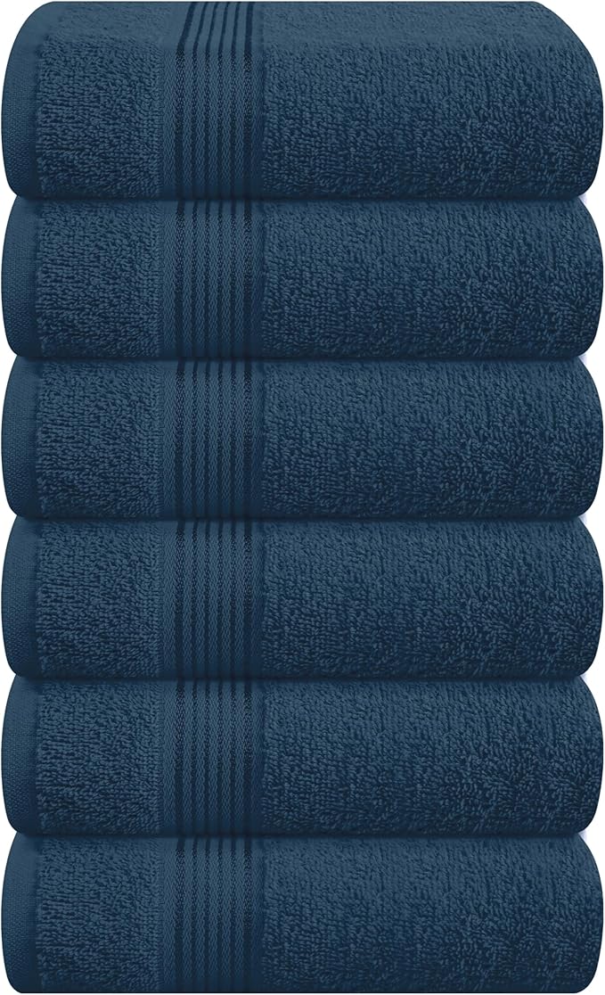 Belizzi Home Ultra Soft Cotton 6 -Piece Hand Towel Set 16x24, Ideal for use in Bathroom, Kitchen, Gym, Spa - Compact, Eco-Friendly, Lightweight - Multi Purpose Hand Towels - Mineral Blue
