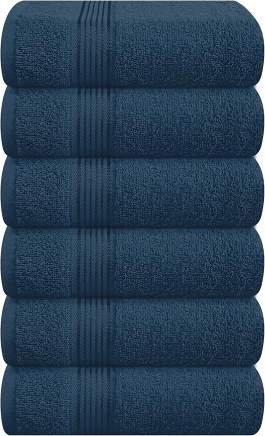 Belizzi Home Ultra Soft Cotton 6 -Piece Hand Towel Set 16x24, Ideal for use in Bathroom, Kitchen, Gym, Spa - Compact, Eco-Friendly, Lightweight - Multi Purpose Hand Towels - Mineral Blue