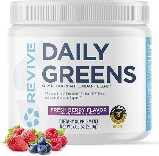 REVIVE MD Daily Green Powder Superfood (Fresh Berry) - Supergreens Powder to Support Energy Levels - Green Juice That Improves Fiber Intake - Vegetable Supports Digestion and Gut Health