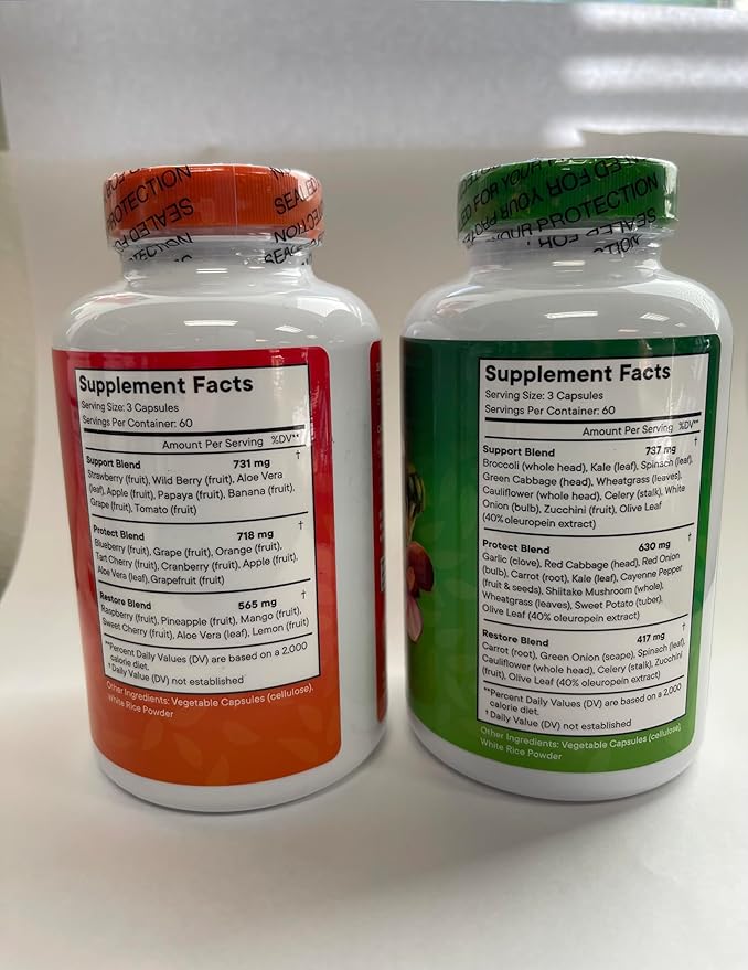 Superfood Fruit and Veggie Supplement - Fruit and Veggie Capsules 100% Whole Super Fruit and Super Vegetable Supplements & Vitamins, with Olive Leaf (720 Count (Pack of 4))