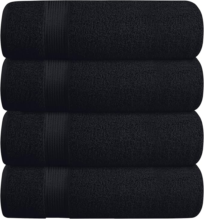 BELZZI Home Ultra Soft 4 Pack Oversized Bath Towel Set 27x54, Cotton Compact Bath Towels, Highly Absorbant Eco-Friendly Quickdry & Lightweight Towel, Ideal for Gym Travel Camp Pool - Black