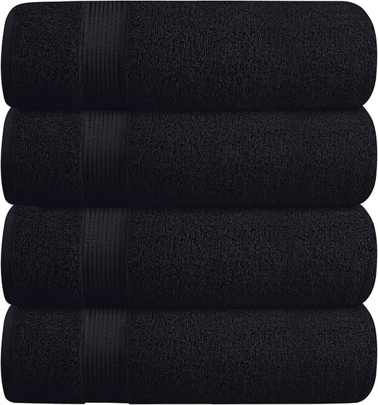 BELZZI Home Ultra Soft 4 Pack Oversized Bath Towel Set 27x54, Cotton Compact Bath Towels, Highly Absorbant Eco-Friendly Quickdry & Lightweight Towel, Ideal for Gym Travel Camp Pool - Black