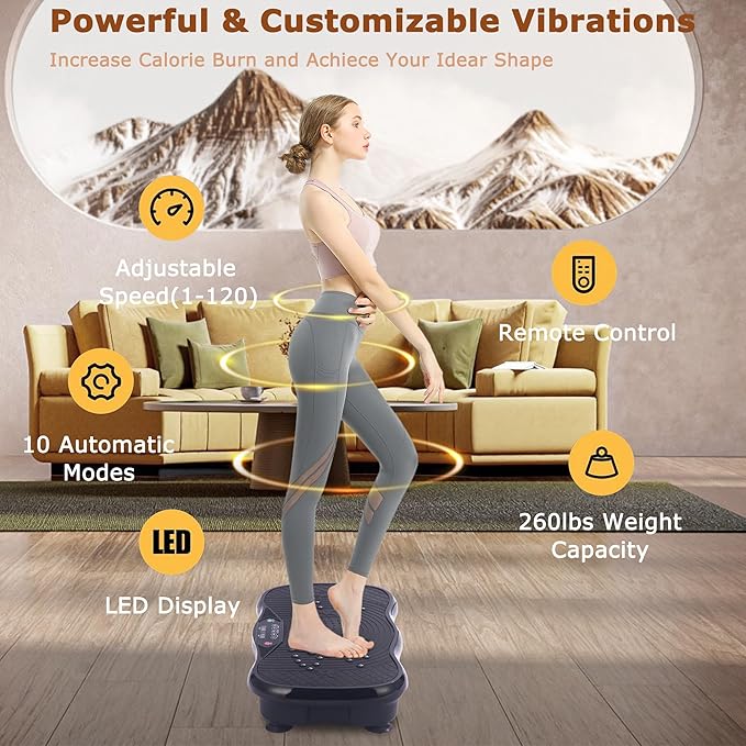 Vibration Plate Exercise Machine, Vibrating Plate Fitness Platform with Remote Control – Portable Vibration Plates for Lymphatic Drainage, Weight Loss, Toning, Recovery & Home Workouts
