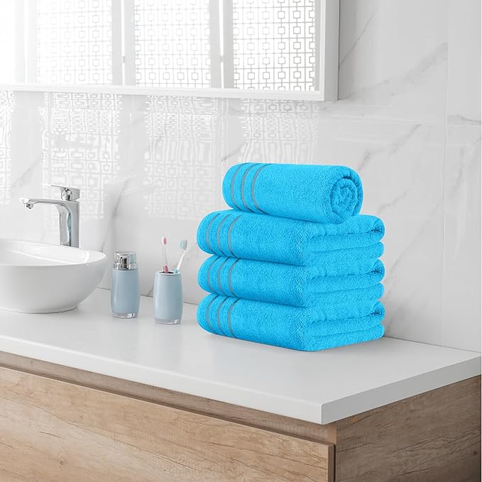 MyOwn Ultra Soft 4 Pack Oversized Bath Towel Set 27x54 inches, 100% Cotton Bath Towels, Highly Absorbant Compact Quickdry & Lightweight Towel, Ideal for Gym Travel Camp Pool - Turquoise Blue