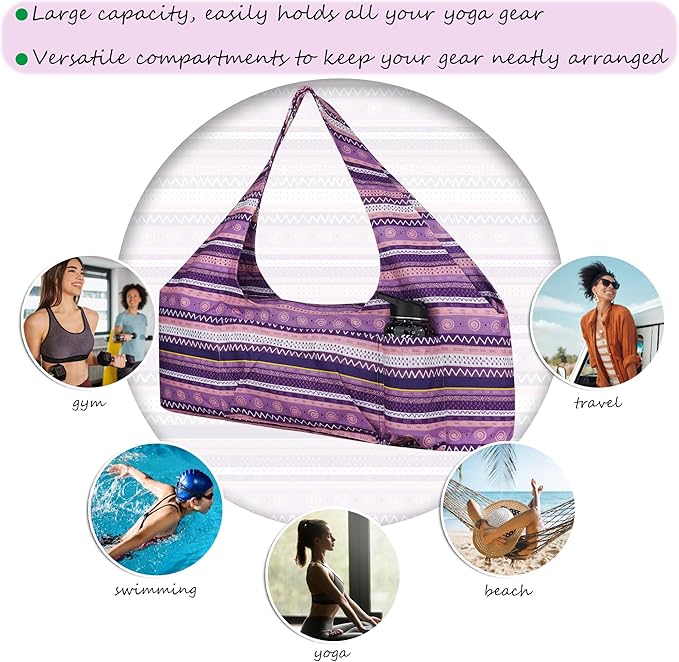 Large Yoga Mat Bag Yoga Bags and Carriers Fits All You Stuff Yoga Tote Bag with Yoga Mat Strap, Elastic Pockets and Zipper Pockets