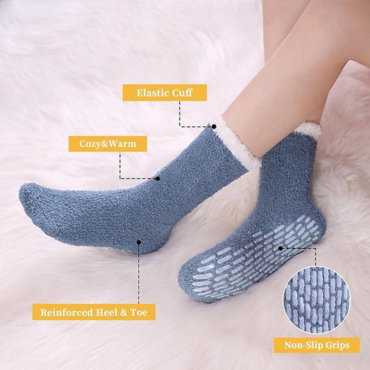 FNOVCO Non Slip Socks for Women Winter Warm Cozy Fuzzy Slipper Socks Soft Fluffy Hospital Socks with Grips