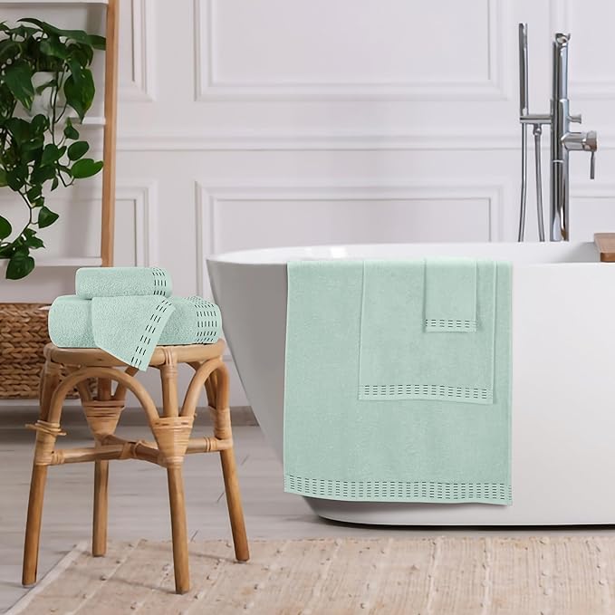 Ultra Soft 6 Pack Cotton Towel Set, Contains 2 Bath Towels 28x55 inch, 2 Hand Towels 16x24 inch & 2 Wash Coths 12x12 inch, Ideal Everyday use, Compact & Lightweight - Sea Green