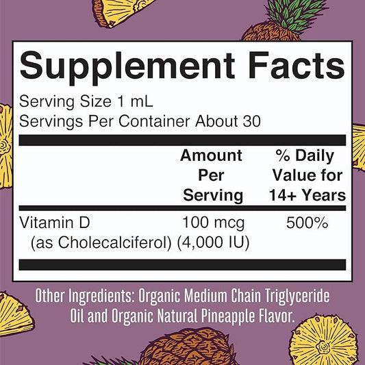 MaryRuth Organics Vitamin D3 Liquid Drops | Megadose 4000 IU | USDA Organic Liquid Vitamin D Spray for Adults & Kids | Immune Support & Bone Health | Vegan | Gluten Free | Non-GMO | 30 Servings