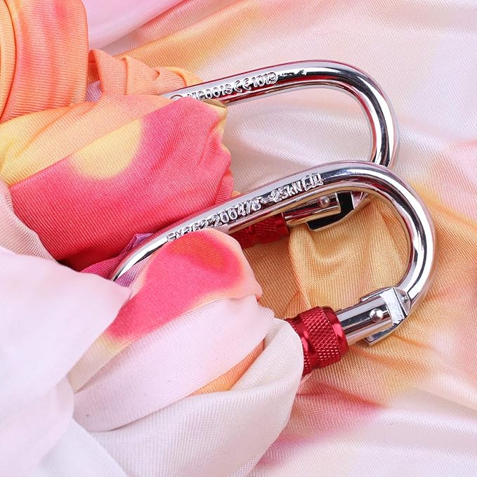 Aerial Silks 13 Yards Hardware Kit Medium stretch Aerial Yoga Hammock Acrobatics- Include Carabiners,Rescue 8,Swivel, Height Adjustment Strap, Portable Storage (Petal)