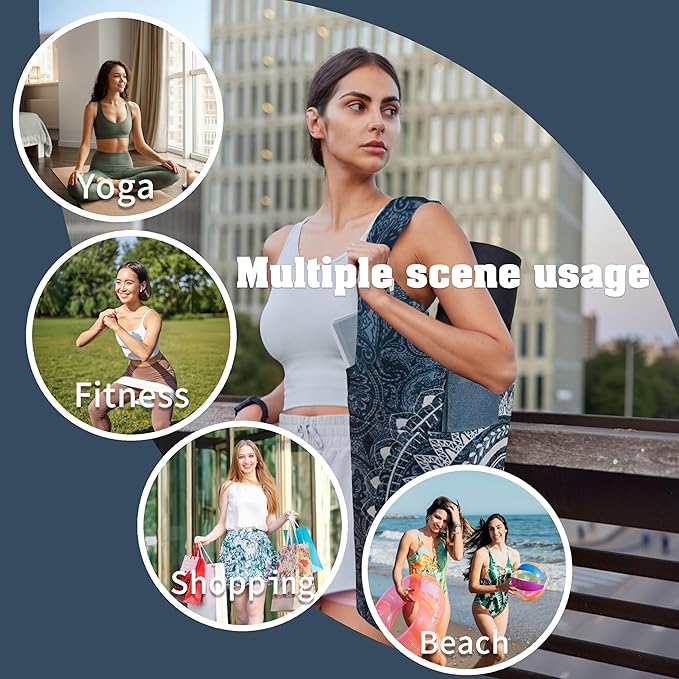 Yoga Mat Bag Carrier for Women with Side Large Pocket Durable Linen Workout Gym Travel Storage Pilates Mats