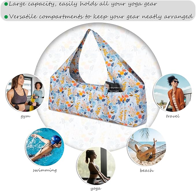 Large Yoga Mat Bag Yoga Bags and Carriers Fits All You Stuff Yoga Tote Bag with Yoga Mat Strap, Elastic Pockets and Zipper Pockets