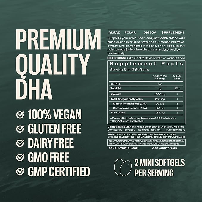 Orlo PRENATAL DHA - Prenatal DHA Omega 3 Supplement - Triple Strength Omega3s - Vegan DHA & EPA Algae Omega-3 Oil - Supports Brain Development During Pregnancy & Lactation (60 Mini Softgels Kit)