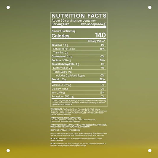 LTH Vital Vegan Protein - Trusted by Life Time Members - Plant-Based Protein Powder - Made from Pea Protein - Supports a Healthy Immune System - Gluten Free & Soy Free - Chocolate, 30 Servings