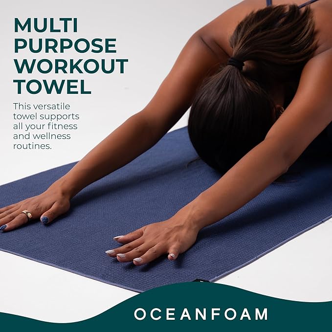 Oceanfoam Beach Towel – Lightweight, Absorbent, Quick-Drying, Sand-Resistant, Non-Slip – Ideal for Workouts, Yoga, Pilates, Beach, Pool, Boat & Travel – 25% Recycled – 72"x24" (Navy Gradient)