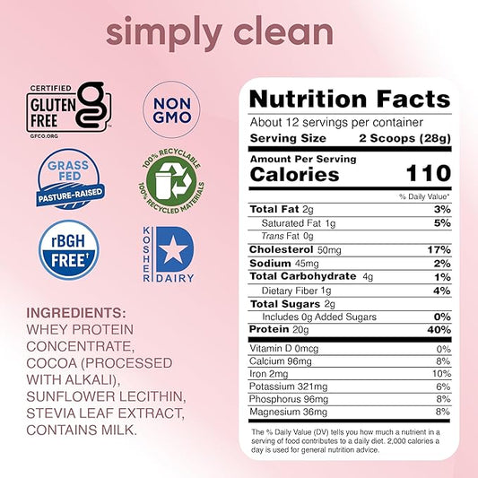 Simply tera's Pure Whey Protein Powder - Dark Chocolate Clean Whey Protein Powder, Made Without Artificial Sweeteners, Clean Label, Non-GMO, Kosher, rBGH-Free - 12 Oz
