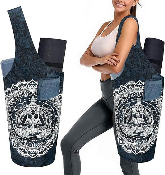 Yoga Mat Bag Carrier for Women with Side Large Pocket Durable Linen Workout Gym Travel Storage Pilates Mats