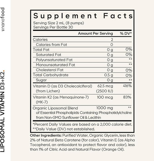 Codeage Liquid Vitamin D3 K2 Supplement, Liposomal Vitamin D Cholecalciferol, Menaquinone MK-7, Liquid Vitamin K - Vegan & Non-GMO - No Sugar - 2 fl oz