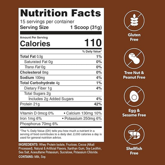 Unjury Whey Protein Powder | Chocolate Protein Powder | 21g 100% Whey Isolate Protein Powder | Low Carb and Lactose Free | Gluten Free Whey Protein Isolate | Certified Kosher | 15 Servings