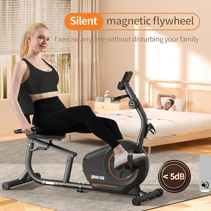JEEKEE Recumbent Exercise Bike for Seniors,Stationary Bikes for Home, 300LB Capacity & 16 Levels Magnetic Resistance, Heart Rate Handle