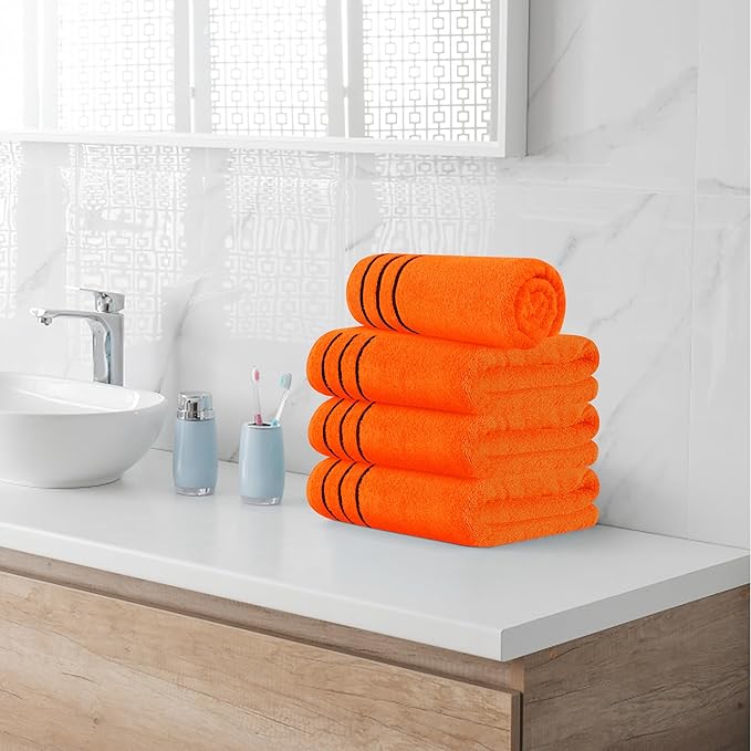 MyOwn Ultra Soft 4 Pack Oversized Bath Towel Set 27x54 inches, 100% Cotton Bath Towels, Highly Absorbant Compact Quickdry & Lightweight Towel, Ideal for Gym Travel Camp Pool - Orange